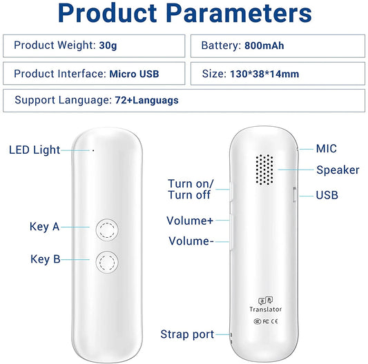 Language Translator Device Portable Foreign Language Real-Time 2-Way Translations, Supporting 72+ Languages for Travelling Learning Shopping Business Chat Recording Translations