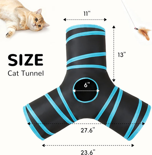 Pet Cat Tunnel Tube Cat Toys 3 Way Collapsible, Cat Tunnels for Indoor Cats,Kitty Tunnel Bored Cat Pet Toys Peek Hole Toy Ball Cat, Puppy, Kitty, Kitten, Rabbit