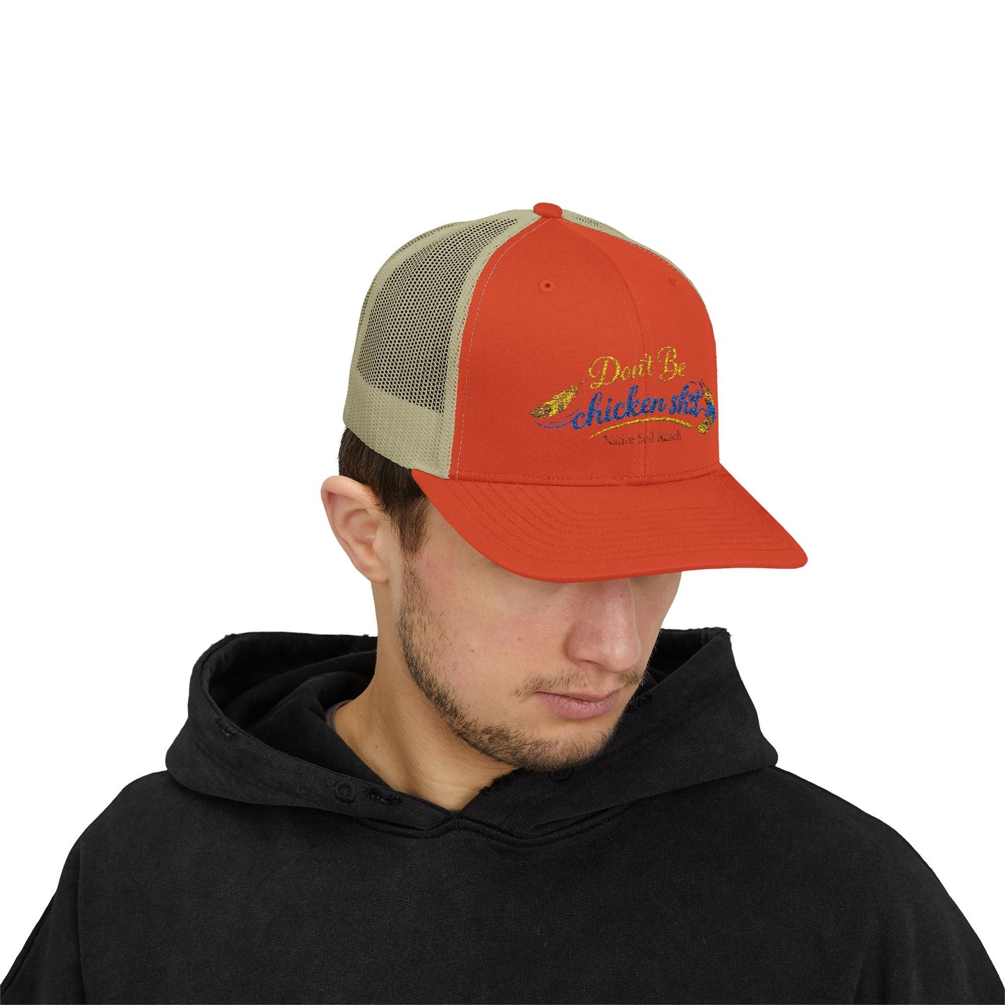 Don’t Be Chicken Sh!t Snapback Trucker Cap — Funny Retro Farm Hat