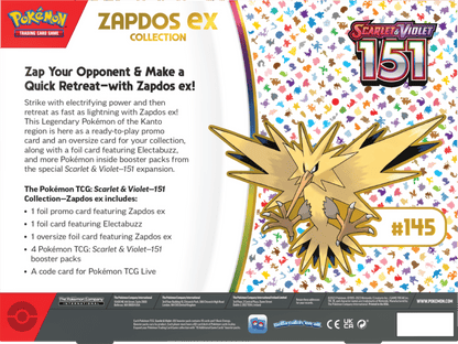 Pokemon Trading Card Games Scarlet & Violet 3.5 151 Collection Zapdos Ex - 4 Pokemon Tgc Scarlet & Violet—151 Booster Packs